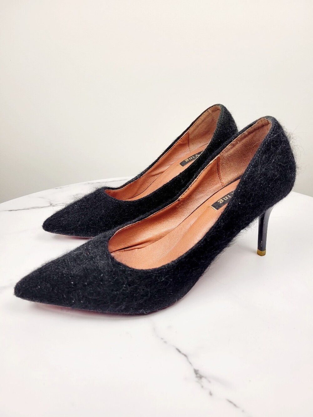 Y2K Black Fuzzy Texture High Heel  Shoes Red Bottom Size: 7.5 US